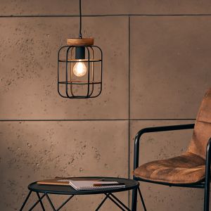 Træ pendler lampe sort, Taede