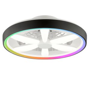 Plast loftventilator sort, Roos, 48W, RGBW LED, med fjärrkontroll