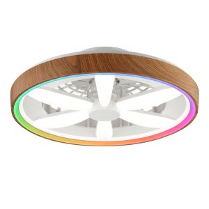 Plast loftventilator træ, Roos, 48W, RGBW LED, med fjärrkontroll