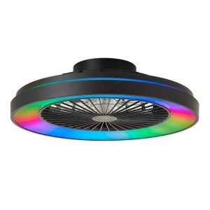 Modern loftventilator sort, Yasir, 40W, RGBW LED, med fjärrkontroll