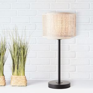 Rustik bordlampe beige, Gerbert, med brytare