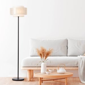 Rustik gulv lampe beige, Gerbert, med brytare