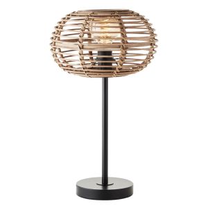 Rattan bordlampe brun, Sevim, med brytare