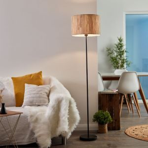 Rustik gulv lampe beige, Wenda, med brytare