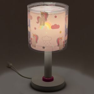 Lyserød bordlampe til børneværelse plast, Unicorn