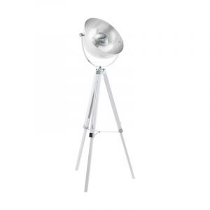 Hvid industri trebenet gulvlampe stål, Nickolas, med brytare