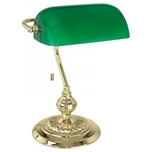 Messing design bordlampe glas, Lugco, med dra i brytare