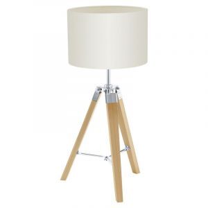 Beige rustik bordlampe træ, Joana, med brytare