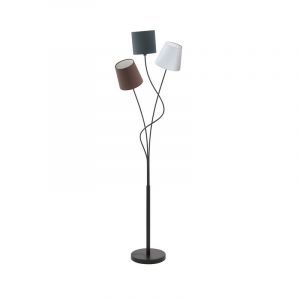 Sort rustik gulv lampe stof, Anabel, med brytare