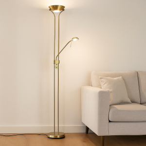 Modern læselampe gulv messing, Salvador, 18W, 3000K LED, med brytare