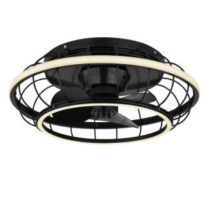 Sort industri loftventilator metal, Jorne, 30W, varm til kold hvid justerbar LED, med fjärrkontroll
