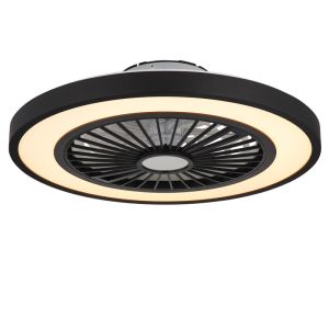 Sort modern loftventilator plast, Komal, 45W, varm til kold hvid justerbar LED, med fjärrkontroll