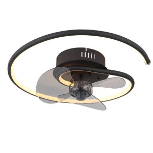 Sort design loftventilator metal, Lein, 30W, varm til kold hvid justerbar LED, med fjärrkontroll