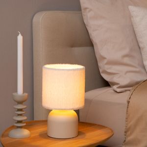 Beige bordlampe vintage, Woolly, med brytare