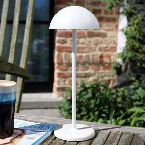 Hvid udendørs bordlampe retro, Joy, 1,5W, 3000K LED, IP54, med beröringsdimmer