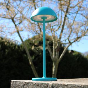 Blå udendørs bordlampe retro, Joy, 1,5W, 3000K LED, IP54, med beröringsdimmer