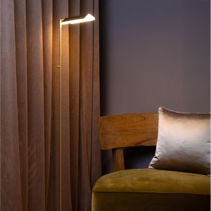 Messing læselampe gulv modern, Aaron, 12W, 2700K LED, med beröringsdimmer