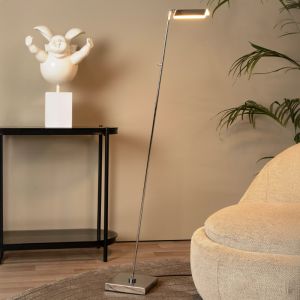 Krom læselampe gulv modern, Aaron, 12W, 2700K LED, med beröringsdimmer