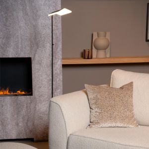 Sort læselampe gulv modern, Aaron, 12W, 2700K LED, med beröringsdimmer
