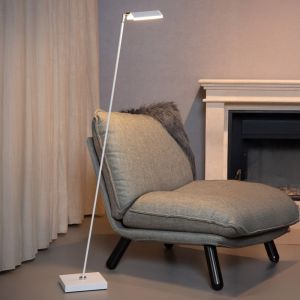 Hvid læselampe gulv modern, Aaron, 12W, 2700K LED, med beröringsdimmer