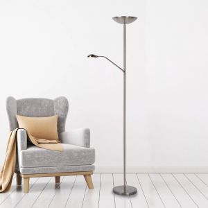 Krom læselampe gulv modern, Zenith, 20W, 3000K LED