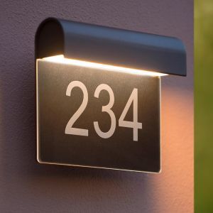Sort husnummer med lys modern, Thesi, 6W, 3000K LED, IP54