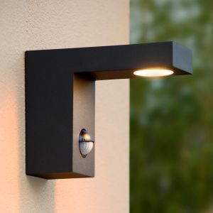 Antracit udendørs væglampe med bevægelsessensor modern, Texas, 6W, 3000K LED, IP54