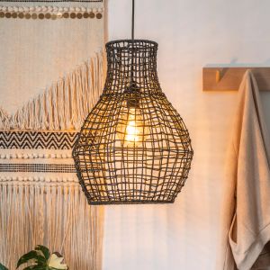Rattan pendler lampe sort, Alban