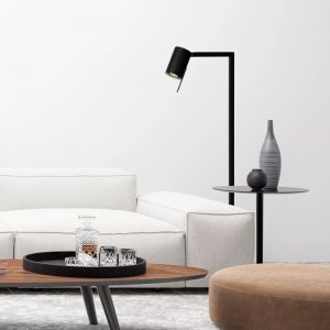 Sort læselampe gulv modern, Lesley, med brytare