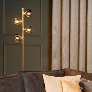 Guld gulv lampe retro, Tycho, med brytare