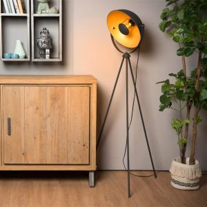 Guld trebenet gulvlampe modern, Alvaro, med brytare