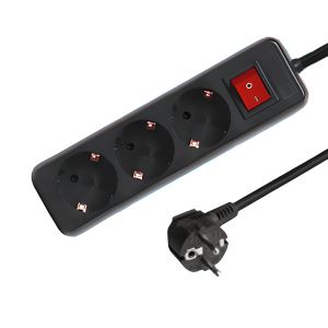 3-vejs strømskinne med afbryder 3 meter, sort