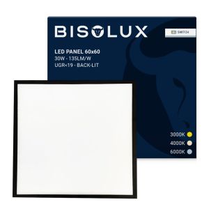 Sort LED-panel 60x60 - 100 lm/W - UGR<19 - justerbar hvid - baggrundsbelyst