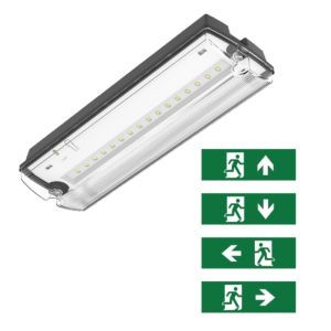 Sort nødbelysning inkl. piktogrammer, Pedram, 3W, 6500K LED, IP66