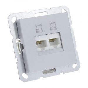 Q-Link S-Line Socket Flush Mount Telefon/Data 2X8-polet, Grå/aluminium farvet