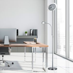 Nikkel gulv lampe modern, Benny, 18W, 3000K LED, med beröringsdimmer