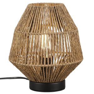 Rattan bordlampe brun, Fleurtje, med brytare
