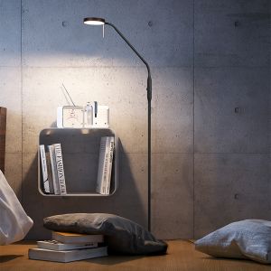Sort læselampe gulv modern, Bilge, 12W, varm til kold hvid justerbar LED, med beröringsdimmer