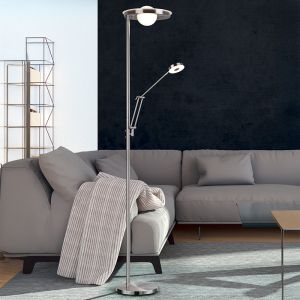 Nikkel læselampe gulv modern, Yazid, 32W, justerbar lysfarve LED, med beröringsdimmer