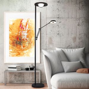 Sort læselampe gulv modern, Yazid, 32W, justerbar lysfarve LED, med beröringsdimmer