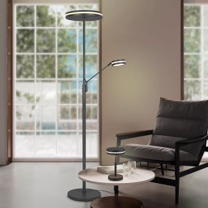 Antracit læselampe gulv modern, Marjon, 35W, varm til kold hvid justerbar LED, med beröringsdimmer
