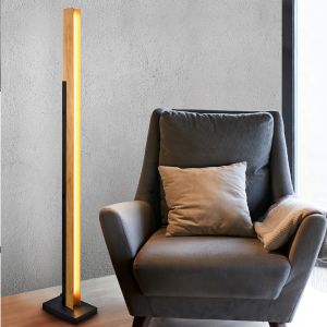 Træ gulv lampe brun, Neville, 16W, 3000K LED, 3 trins lysdæmper