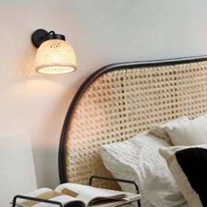 Rattan væglampe brun, Laut, med brytare