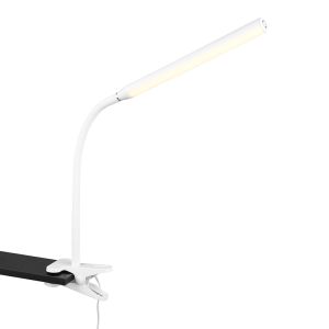 Hvid klemmelampe modern, Rommert, 5W, varm til kold hvid justerbar LED, med beröringsdimmer