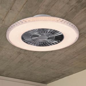 Krom loftventilator design, Damon, 40W, varm til kold hvid justerbar LED, med fjärrkontroll
