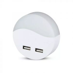 Plast natlampe med stikkontakt hvid, Kyrill, 0,5W, 3000K LED