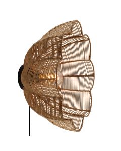 Rattan væglampe brun, Heather, med brytare