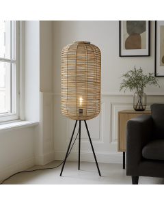 Rattan gulv lampe brun, Pinar, med brytare