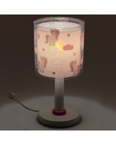 Lyserød bordlampe til børneværelse plast, Unicorn