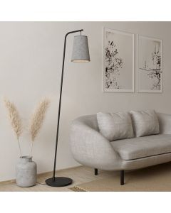 Grå gulv lampe stof, Allan, med brytare